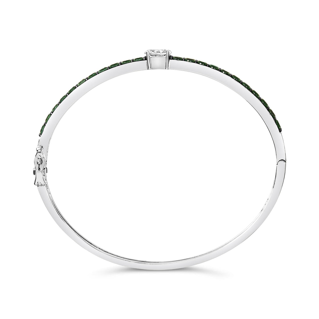 .925 Sterling Silver Created Sapphire and Emerald Semi Eternity Bangle Bracelet - 7" Inches-2