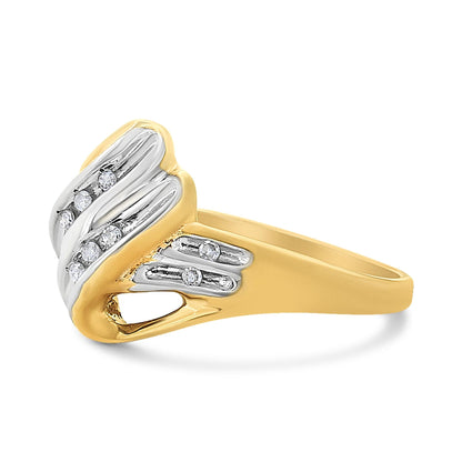 10K Yellow and White Gold 1/15 Cttw Round-Cut Diamond Bypass Ring (I2 Color, I-J Clarity)-2