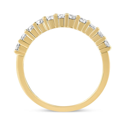 14K Yellow Gold Plated .925 Sterling Silver 1/2 cttw Shared Prong Set Brilliant Round-Cut Diamond 11 Stone Band Ring (J-K Color, SI1-SI2 Clarity)-2