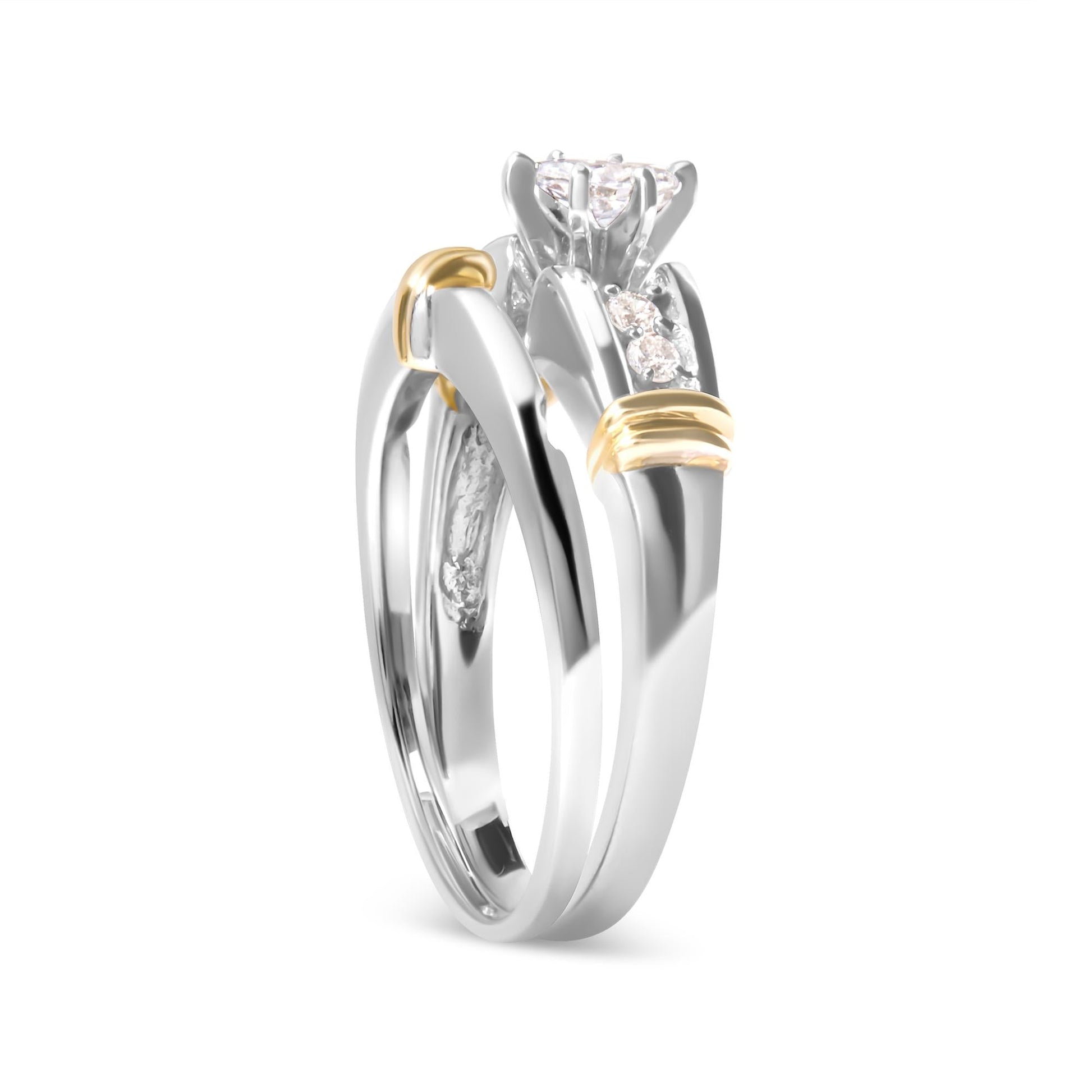 14K Yellow and White Gold 1/3 Cttw Marquise Diamond Cocktail Engagement Ring Set (H-I Color, SI1-SI2 Clarity)-2