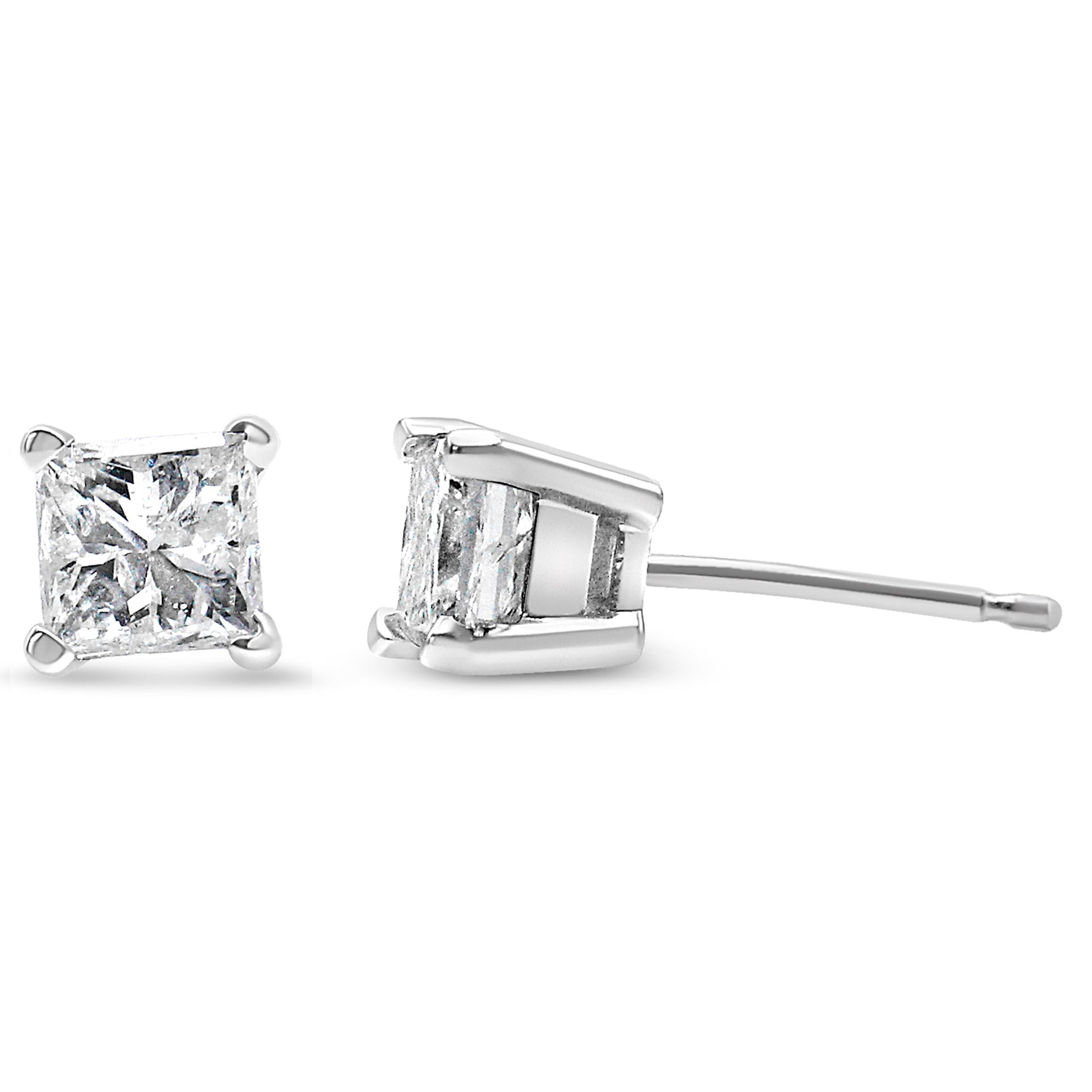 14K White Gold 1/2ct TDW Princess Cut Diamond Solitaire Stud Earrings (G-H, SI2-I1)-2