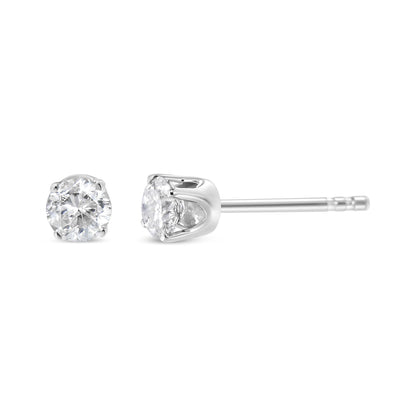 AGS Certified 14K White Gold 1.0 cttw 4-Prong Set Brilliant Round-Cut Solitaire Diamond Push Back Stud Earrings (F-G Color, I1-I2 Clarity)-2