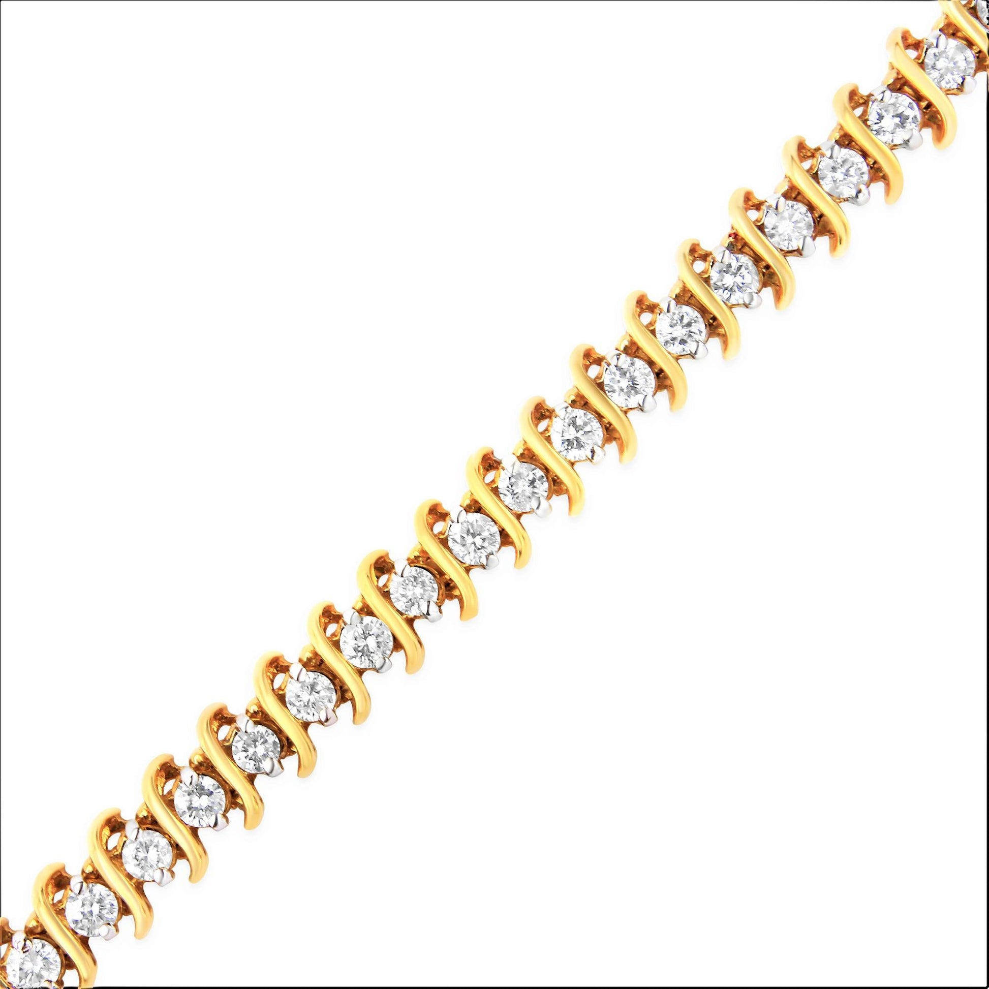 AGS Certified 18K Yellow Gold 5.00 Cttw "S" Link Wrapped 2-Prong Set Round Brilliant Diamond Tennis Bracelet (G-H Color, I1-I2 Clarity) - Size 7-2
