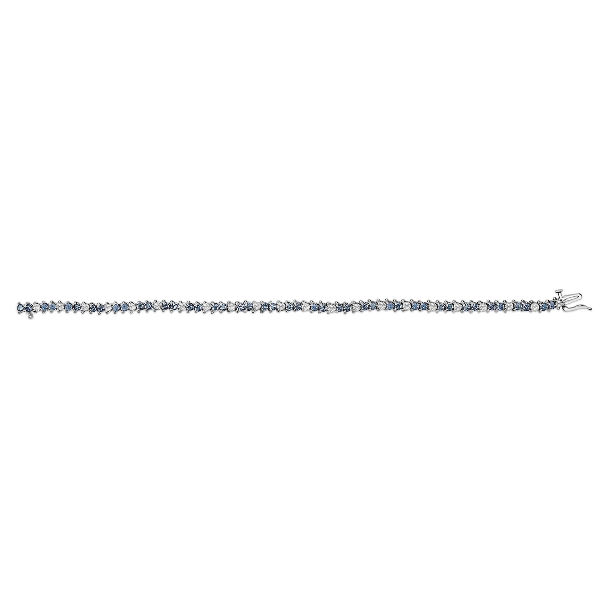 14K White Gold White And Treated Blue Diamond Bracelet (4 5/8 cttw, H-I Color, I1-I2 Clarity)-2