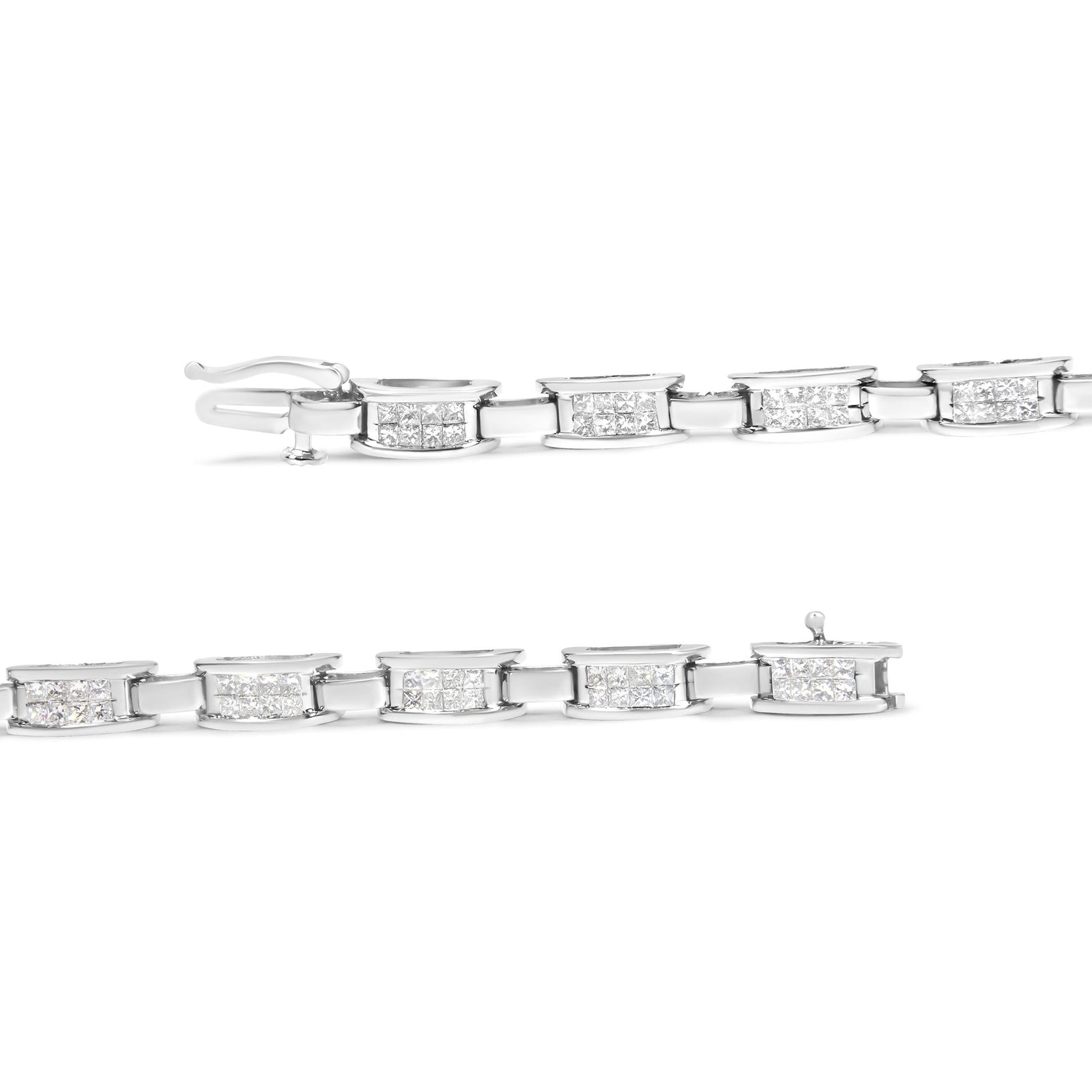 14K White Gold 2.0 Cttw Princess Cut Invisible Set Diamond Rectangular Link Bracelet (I-J Color, I1-I2 Clarity) - 7.25"-2