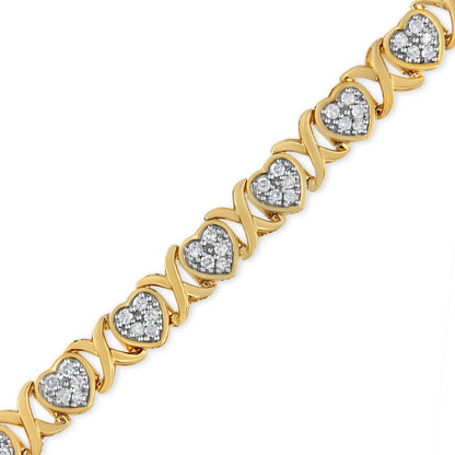 14KY Yellow Gold Plated .925 Sterling Silver 1.00 Cttw Diamond Heart and X Link Bracelet (I-J Color, I3 Clarity) - 7.25" Inches-2
