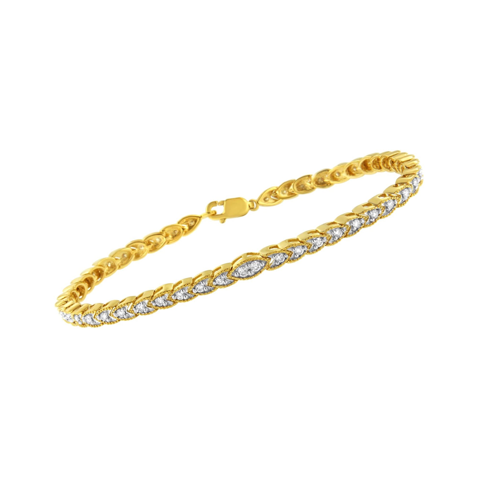 10K Yellow Gold Plated .925 Sterling Silver 1 cttw Prong-Set Diamond Pear Shape Link Bracelet (I-J Color, I1-I2 Clarity) - 7.25"-2