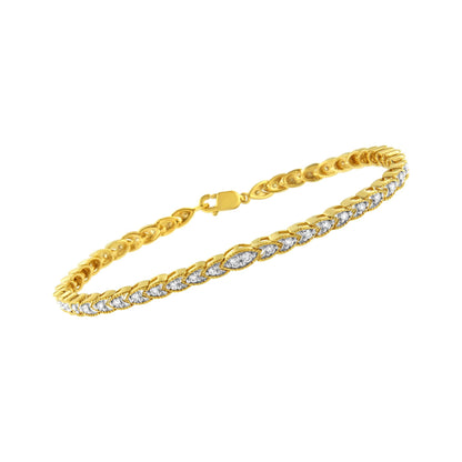 10K Yellow Gold Plated .925 Sterling Silver 1 cttw Prong-Set Diamond Pear Shape Link Bracelet (I-J Color, I1-I2 Clarity) - 7.25"-2