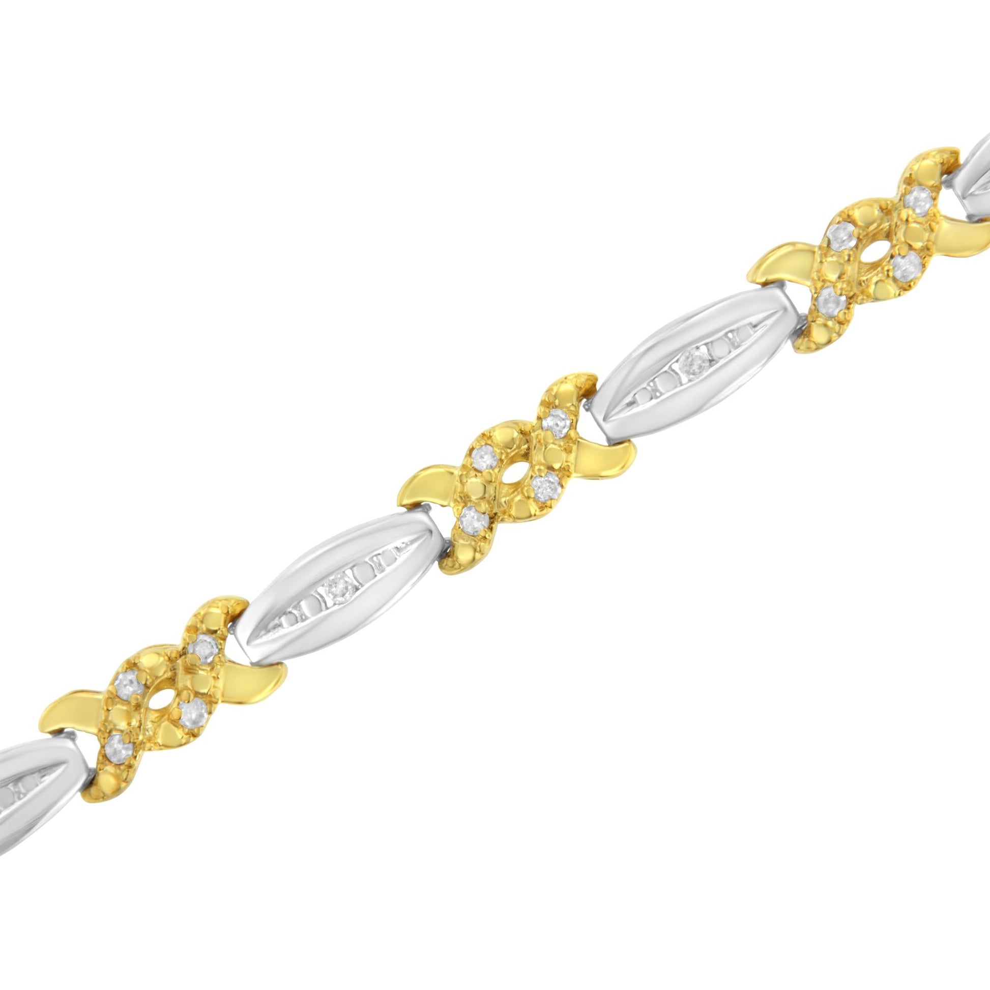 10K Yellow Gold Plated .925 Sterling Silver 1/2 cttw Channel Set Round-cut Diamond X Link Bracelet (I-J Color, I2-I3 Clarity) - Size 7.25"-2