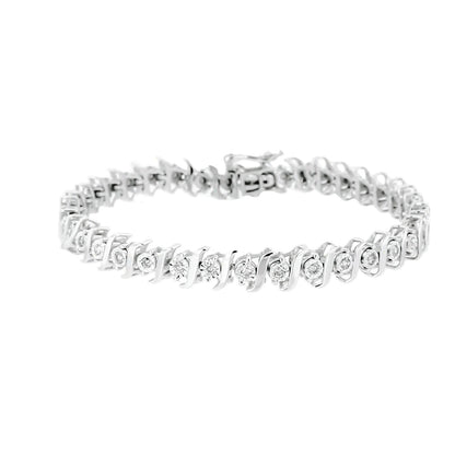 .925 Sterling Silver 1/2 Cttw Diamond Miracle Set "S" Link Tennis Bracelet - (J-K Color, I2-I3 Clarity) - Size 7.50-2