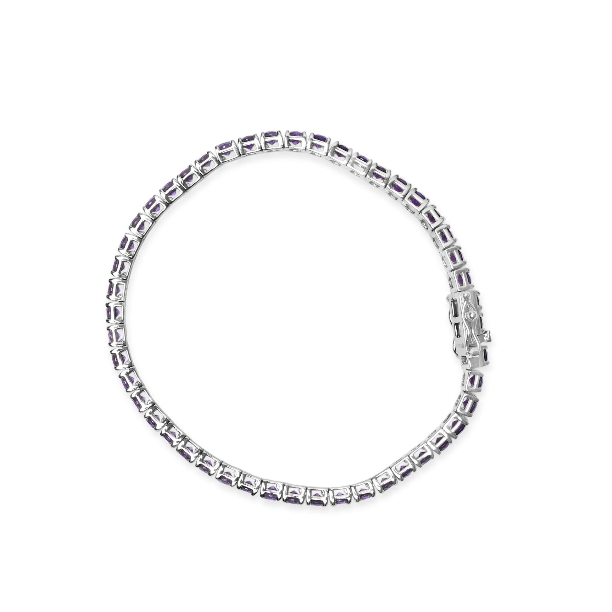 .925 Sterling Silver 7 3/8 Ctw Created Purple Amethyst Tennis Bracelet -7.25" Inches-2