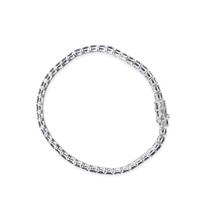 .925 Sterling Silver 7 3/8 Ctw Created Purple Amethyst Tennis Bracelet -7.25" Inches-2