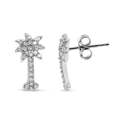 14K White Gold 1/4 Cttw Diamond Palm Tree Push Back Stud Earrings (K-L Color, I1-I2 Clarity)-2