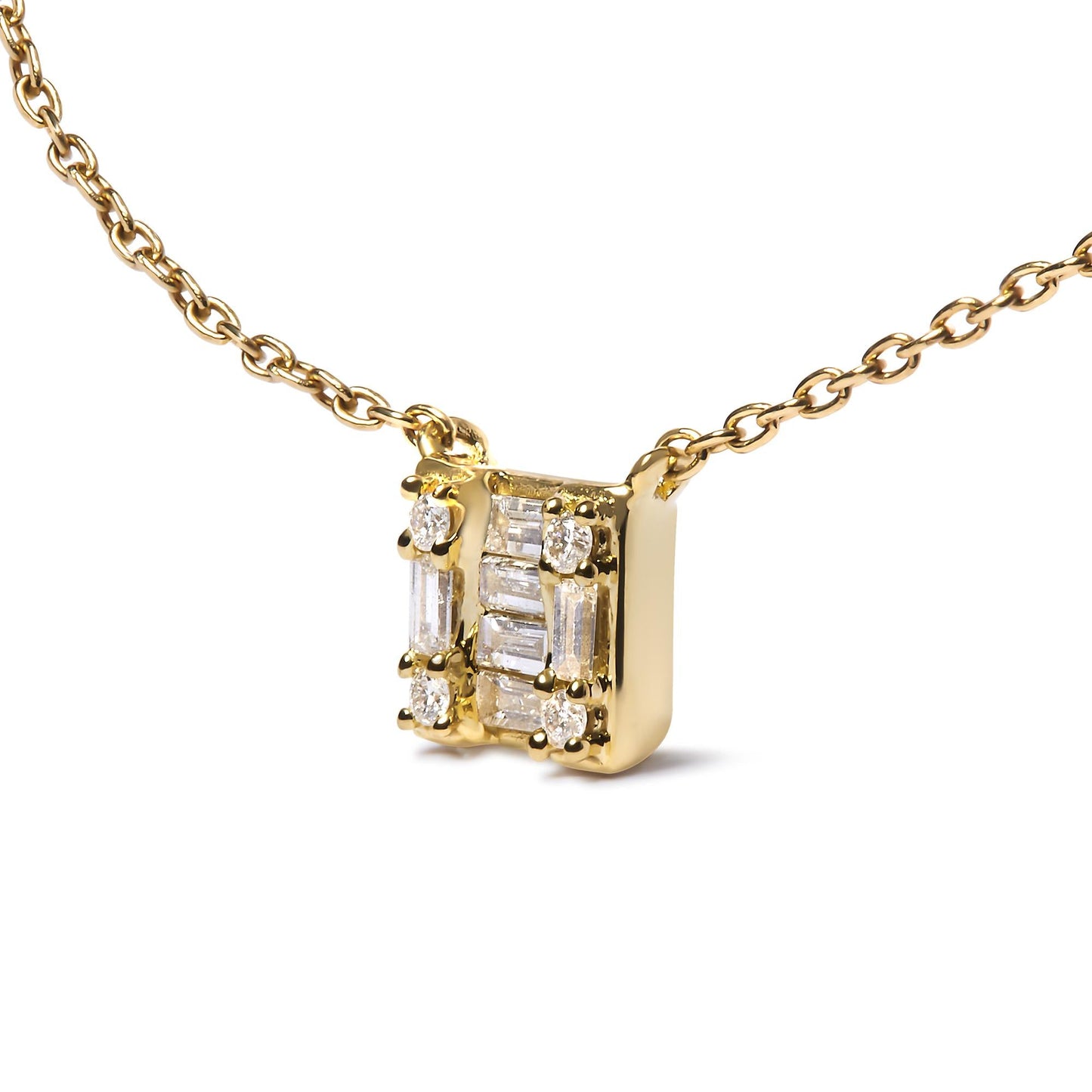 10K Yellow Gold 1/10 Cttw Round and Baguette Diamond Mosaic Composite Square 18" Inch Pendant Necklace (H-I Color, I1-I2 Clarity)-2