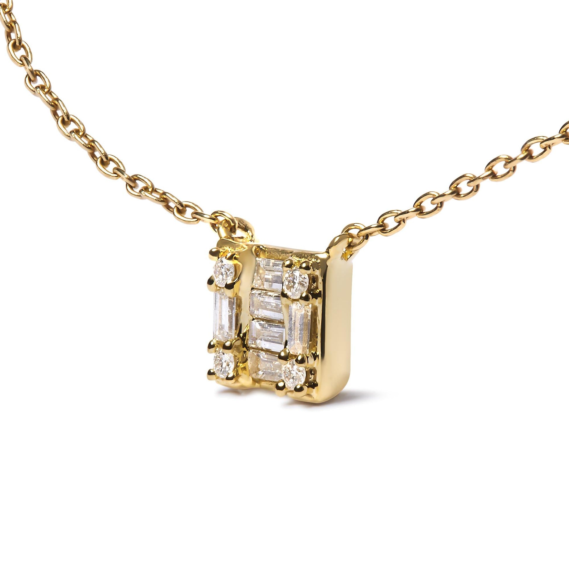 10K Yellow Gold 1/10 Cttw Round and Baguette Diamond Mosaic Composite Square 18" Inch Pendant Necklace (H-I Color, I1-I2 Clarity)-2