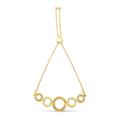 10K Yellow Gold over .925 Sterling Silver Diamond Accented Graduated Infinity Open Circle 6”-9” Adjustable Bolo Bracelet (H-I Color, I2-I3 Clarity)-2