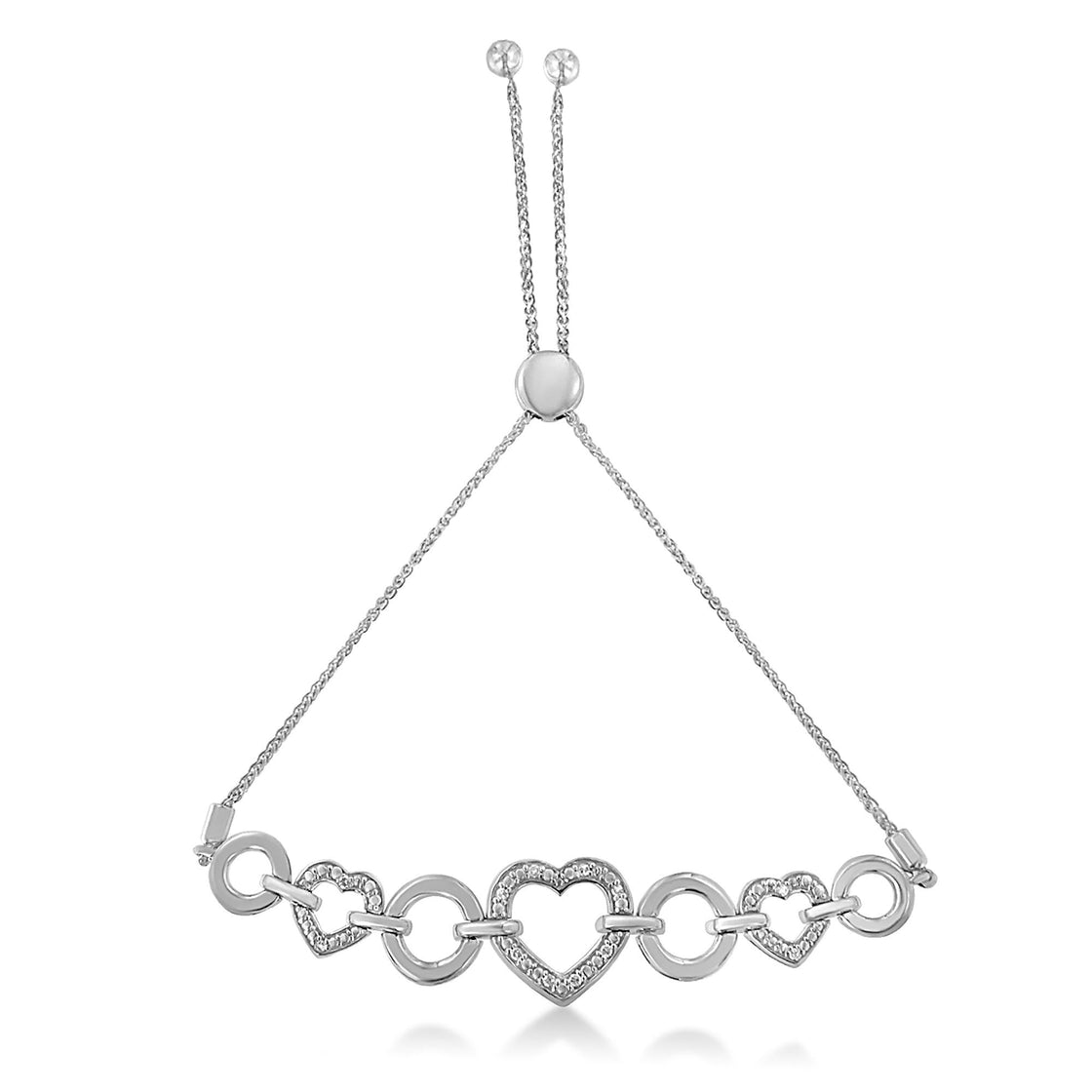 .925 Sterling Silver Diamond Accent Interlinking Triple Heart 4”-10” Adjustable Bolo Tennis Bracelet Bolo Bracelet (H-I Color, I2-I3 Clarity)-2