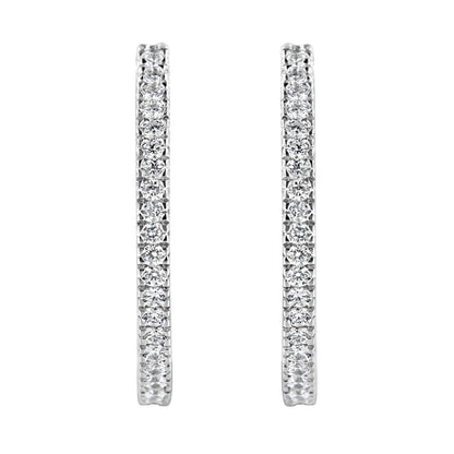 10KT White Gold 1 cttw Diamond Hoop Earrings (I-J Clarity, I2-I3 Color)-2