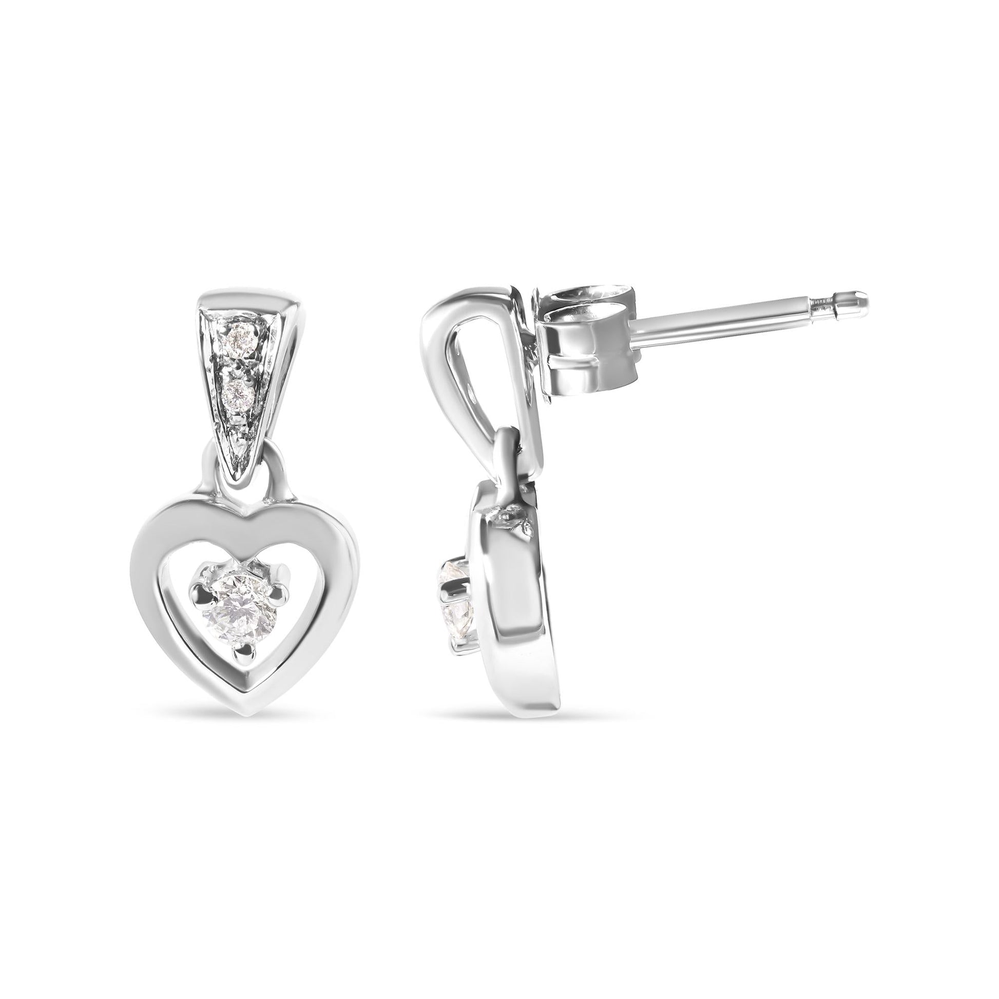 14K White Gold 1/6 Cttw Diamond Dangle Heart Stud Earrings (H-I, SI2-I1)-2