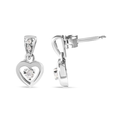 14K White Gold 1/6 Cttw Diamond Dangle Heart Stud Earrings (H-I, SI2-I1)-2