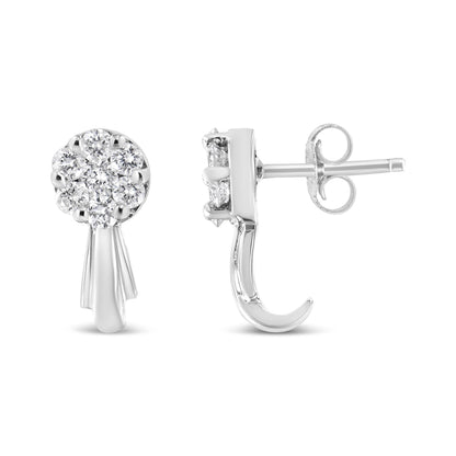 14K Gold 3/4 Cttw Diamond Floral Cluster Drop and Dangle Stud Earrings (H-I Color, I1-I2 Clarity)-4