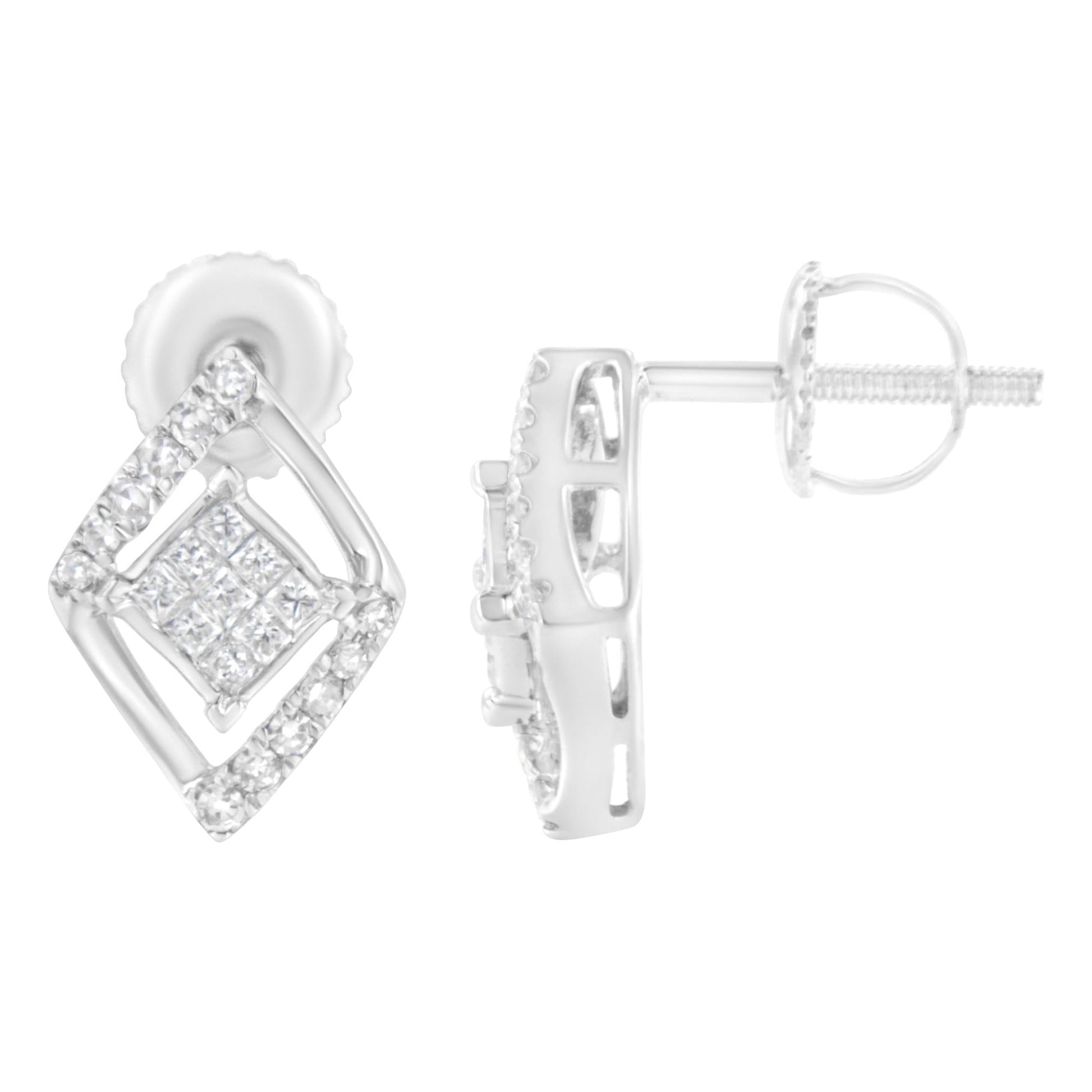 10K White Gold 1/3 cttw Princess-cut Diamond Double Triangle Composite Stud Earrings (H-I Color, SI1-SI2 Clarity)-2