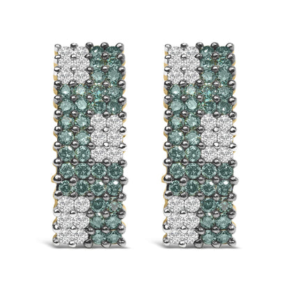 14K Yellow Gold 2.00 Cttw White and Treated Blue Diamond Four-Row Pavé Omegaback Earrings (H-I Color, SI1-SI2 Clarity)-2