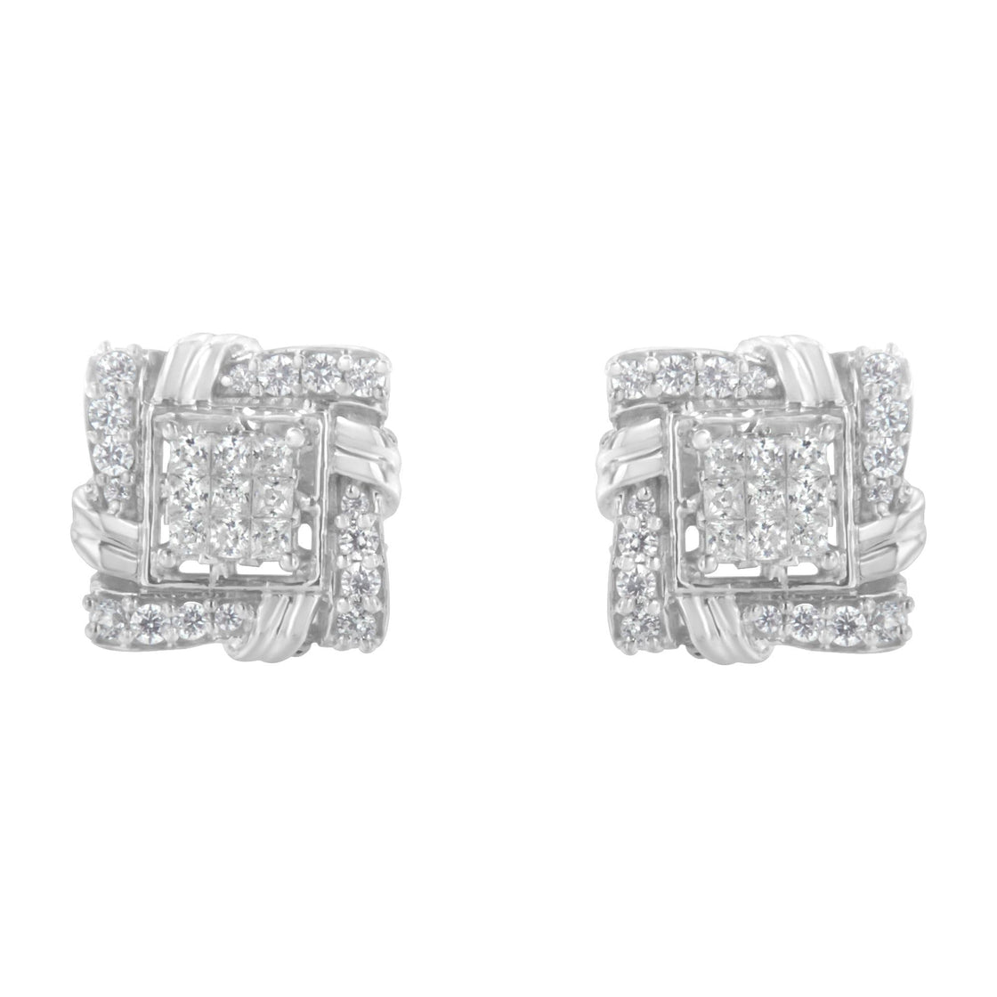 .925 Sterling Silver 1/2 Cttw Round-Cut Diamond Stud Earrings (I-J Color, I1-I2 Clarity)-2
