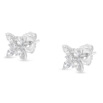 14K White Gold Marquise Diamond Flower Stud Earring (1.00 cttw, H-I Color, SI1-SI2 Clarity)-2