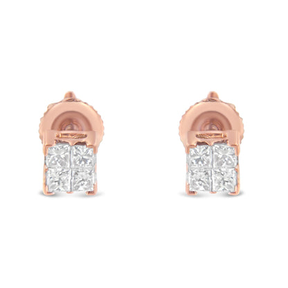 10KT Gold Princess Diamond Stud Earring (1/4 cttw, J-K Color, I1-I2 Clarity)-4