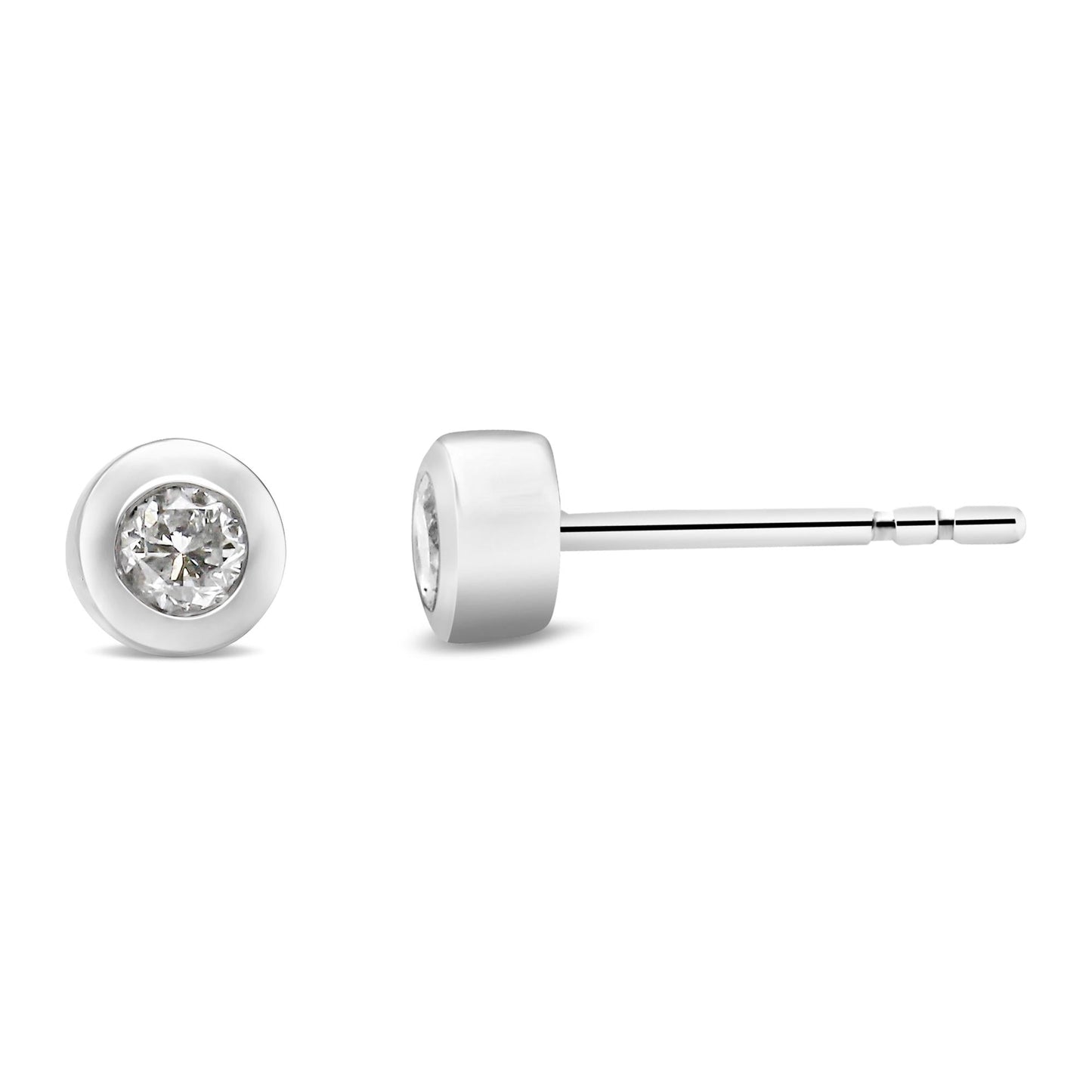 10K White Gold 1/5 Cttw Round Brilliant-Cut Near Colorless Diamond Bezel-Set Stud Earrings (H-I Color, I1-I2 Clarity)-2