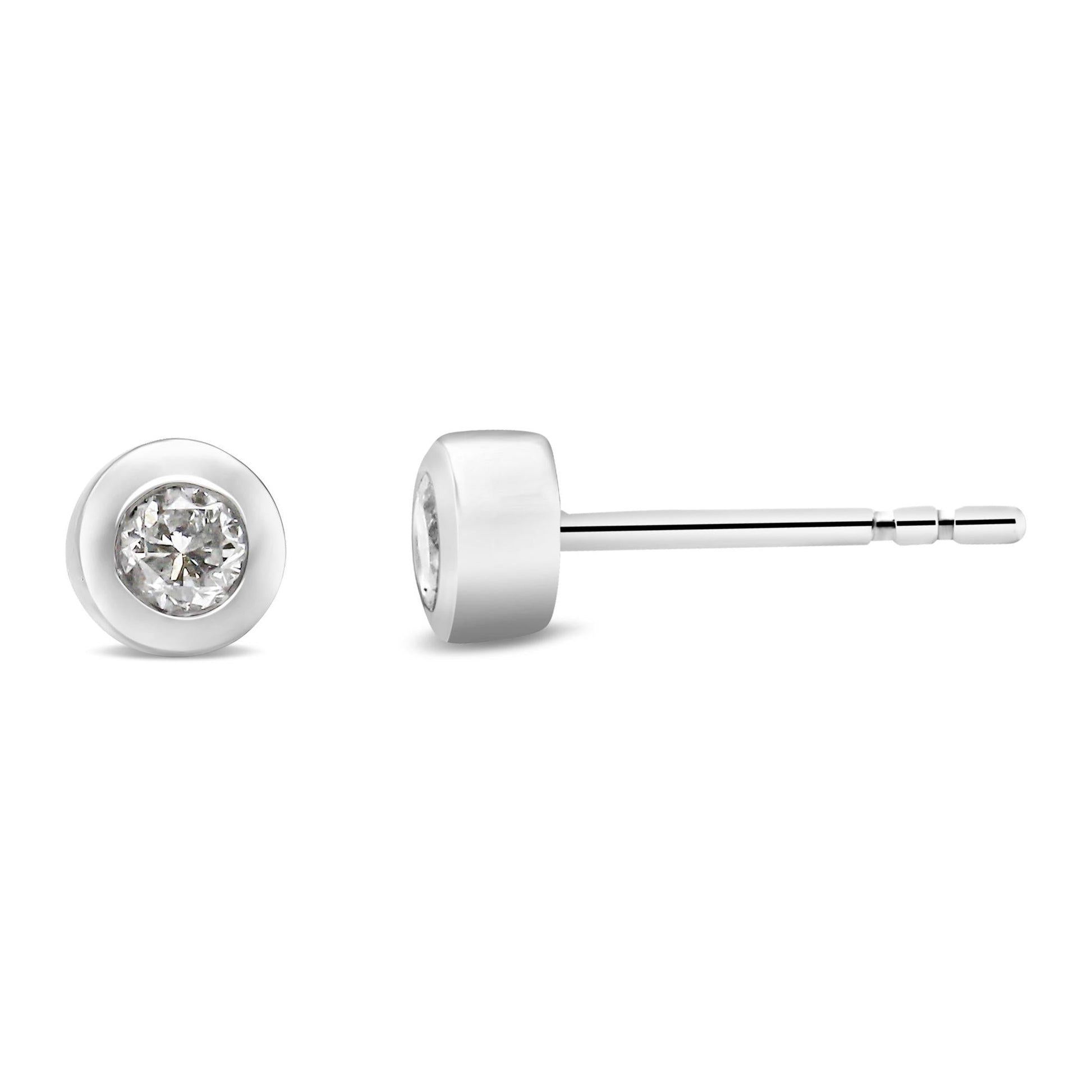 10K White Gold 1/5 Cttw Round Brilliant-Cut Near Colorless Diamond Bezel-Set Stud Earrings (H-I Color, I1-I2 Clarity)-2