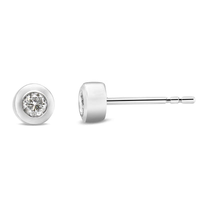 10K White Gold 1/5 Cttw Round Brilliant-Cut Near Colorless Diamond Bezel-Set Stud Earrings (H-I Color, I1-I2 Clarity)-2