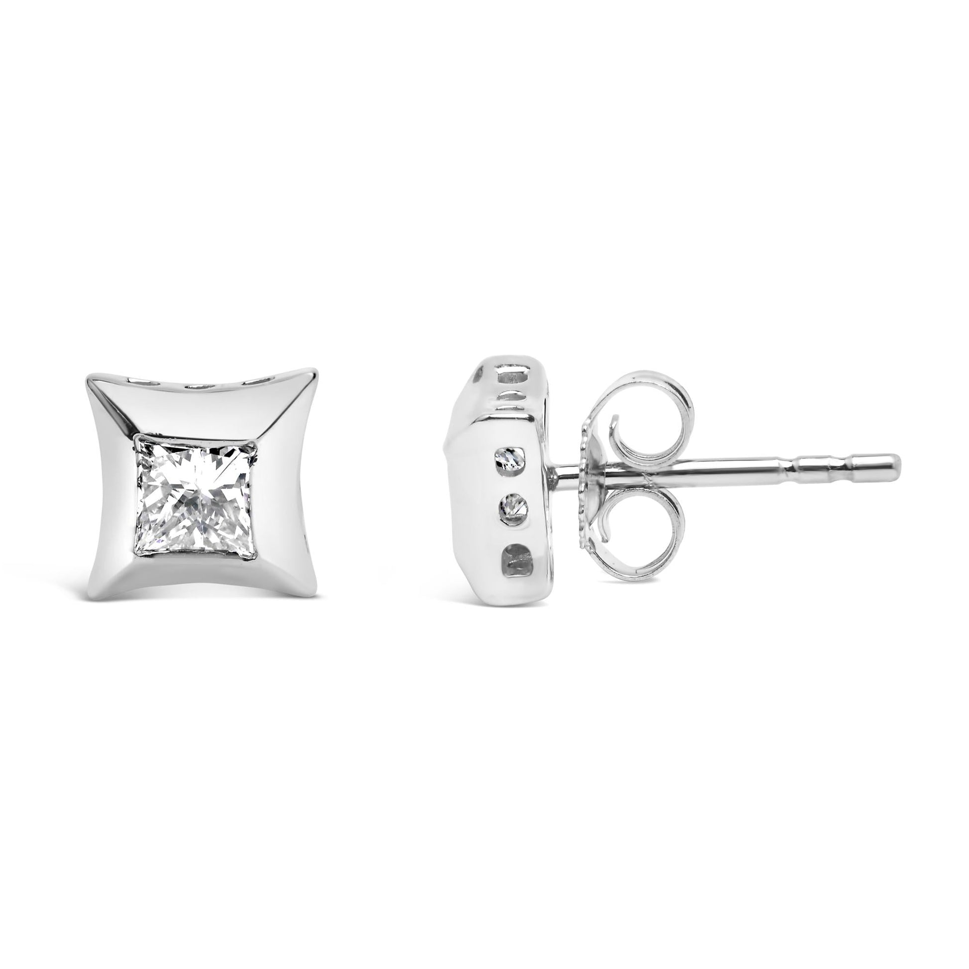 10K White Gold 1/2 Cttw Invisible Set Princess-Cut Diamond Stud Earrings (H-I Color, SI2-I1 Clarity)-2