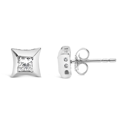 10K White Gold 1/2 Cttw Invisible Set Princess-Cut Diamond Stud Earrings (H-I Color, SI2-I1 Clarity)-2