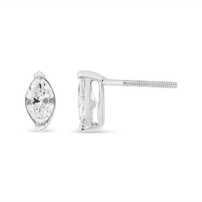 14K White Gold 4/5 Cttw Marquise Lab Grown Diamond Solitaire Stud Earrings-2