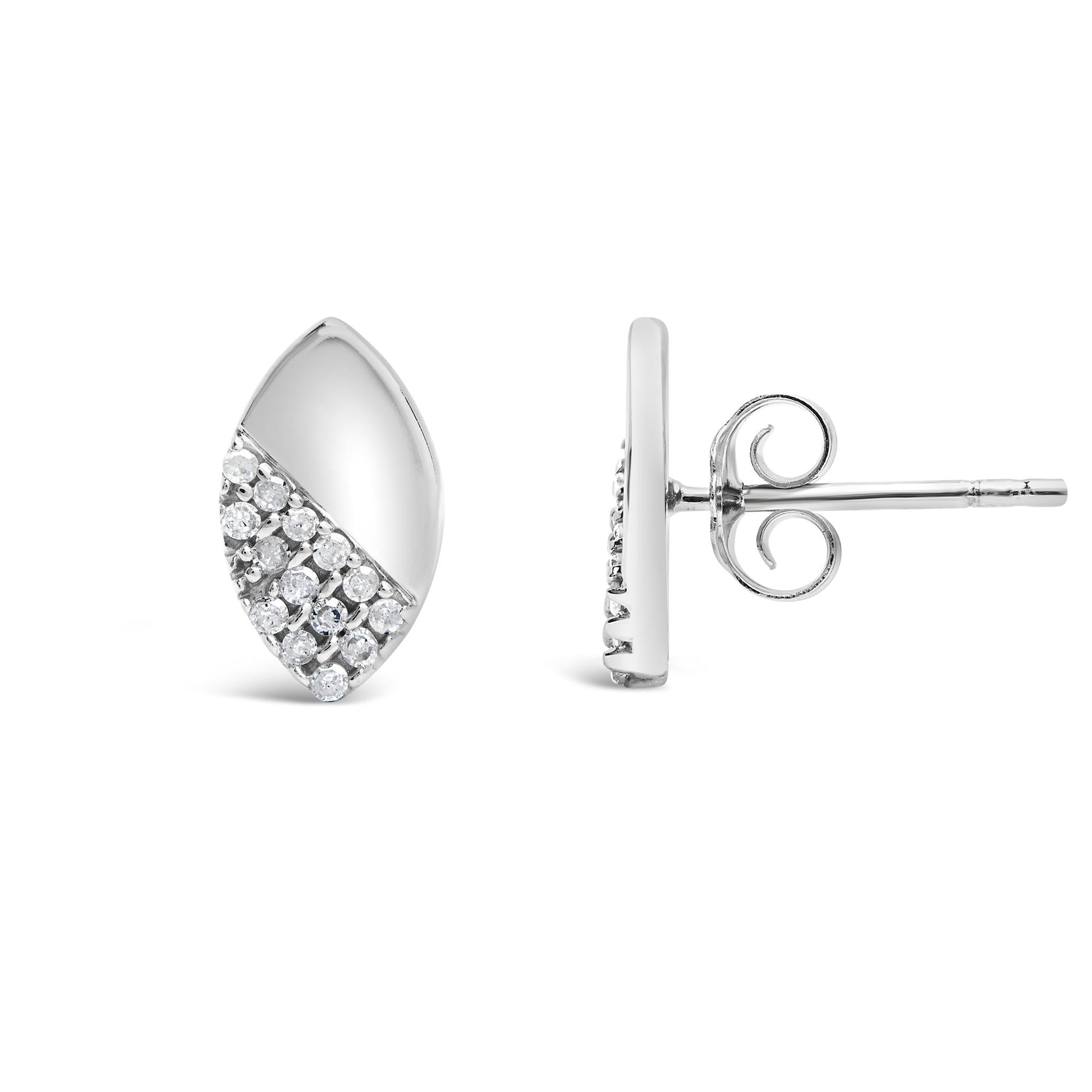 925 Sterling Silver 1/6 Cttw Diamond and Mirror Polish Pear Shape Stud Earrings (I-J Color, I2-I3 Clarity)-2