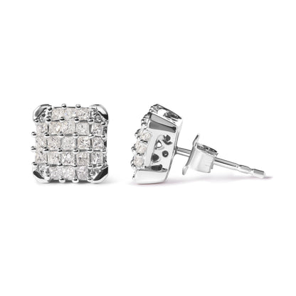 10K White Gold 3/4 Cttw Princess Diamond Composite Open Frame Stud Earrings (I-J Color, I1-I2 Clarity)-2