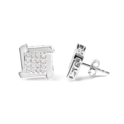 10K White Gold 1/2 Cttw Composite  Princess Diamond Square and Swirl Stud Earrings (I-J Color, I1-I2 Clarity)-2