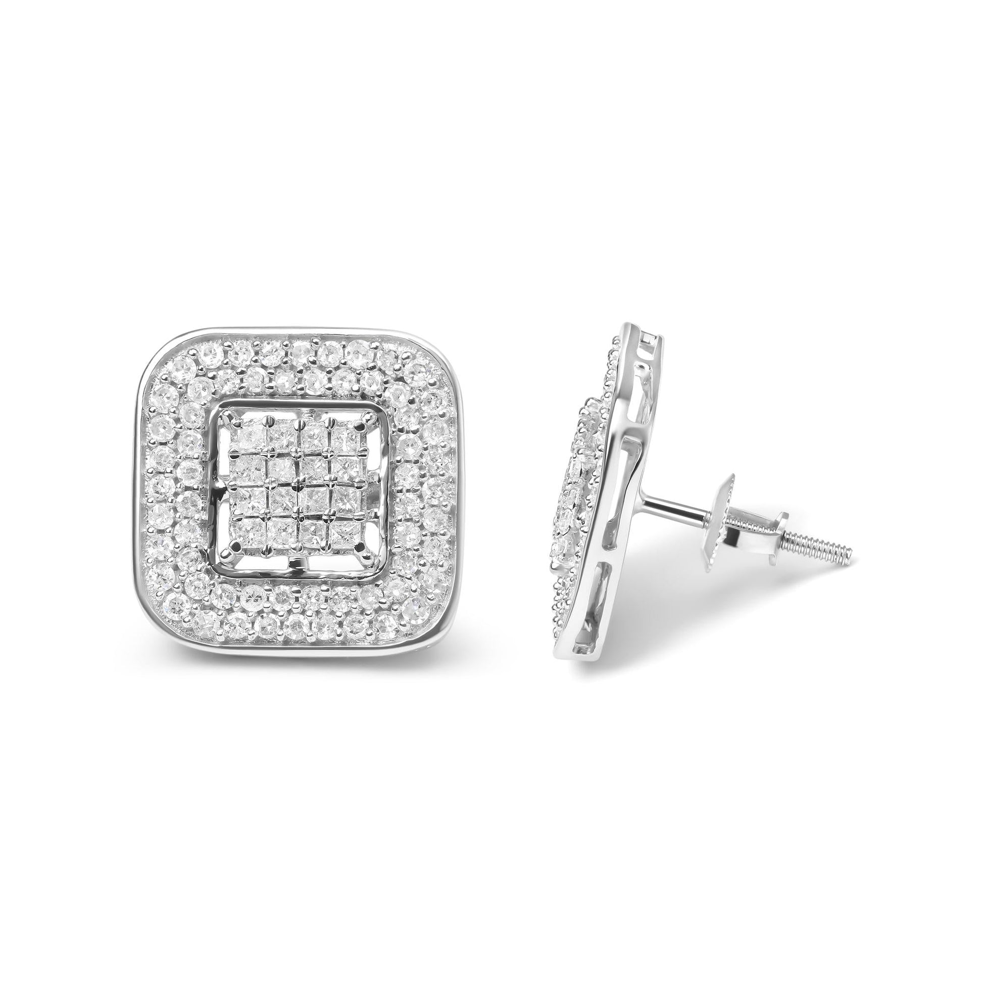 10K White Gold 1.0 Cttw Round and Princess Cut Diamond Composite Open Halo Stud Earrings (H-I Color, SI1-SI2 Clarity)-2