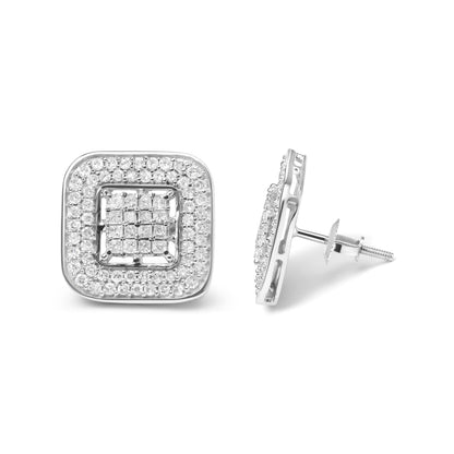 10K White Gold 1.0 Cttw Round and Princess Cut Diamond Composite Open Halo Stud Earrings (H-I Color, SI1-SI2 Clarity)-2