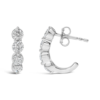 14K White Gold 1 1/4 Cttw Round Lab Grown Diamonds 5 Stone Open Hoop Stud Earrings (F-G Color, VS1-VS2 Clarity)-2