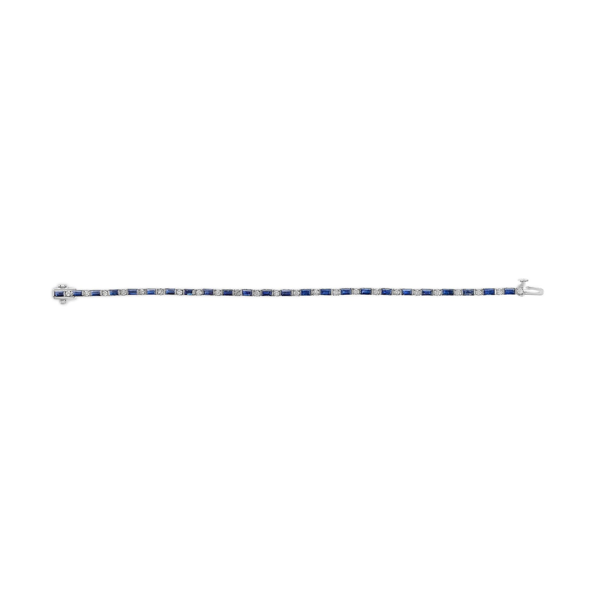 14K White Gold 1 1/10 Cttw Diamond and Blue Sapphire Alternating Link Tennis Bracelet (I-J Color, SI2-I1 Clarity) - 7" Inches-2