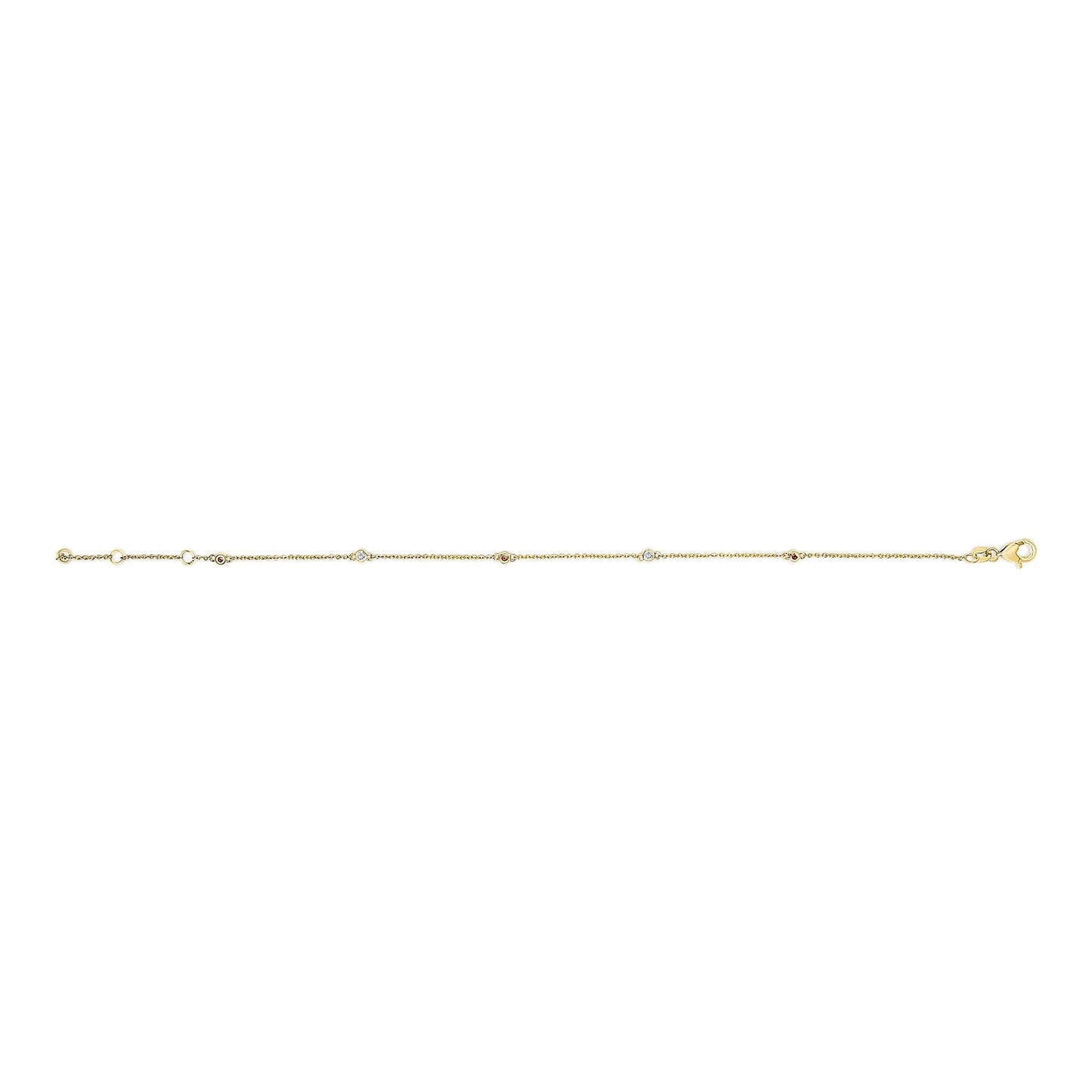 14K Yellow Gold Alternating Red Ruby and White Diamond Bezel Station Chain Bracelet (I-J Color, SI2-I1 Clarity) - 7.5" Inches-2