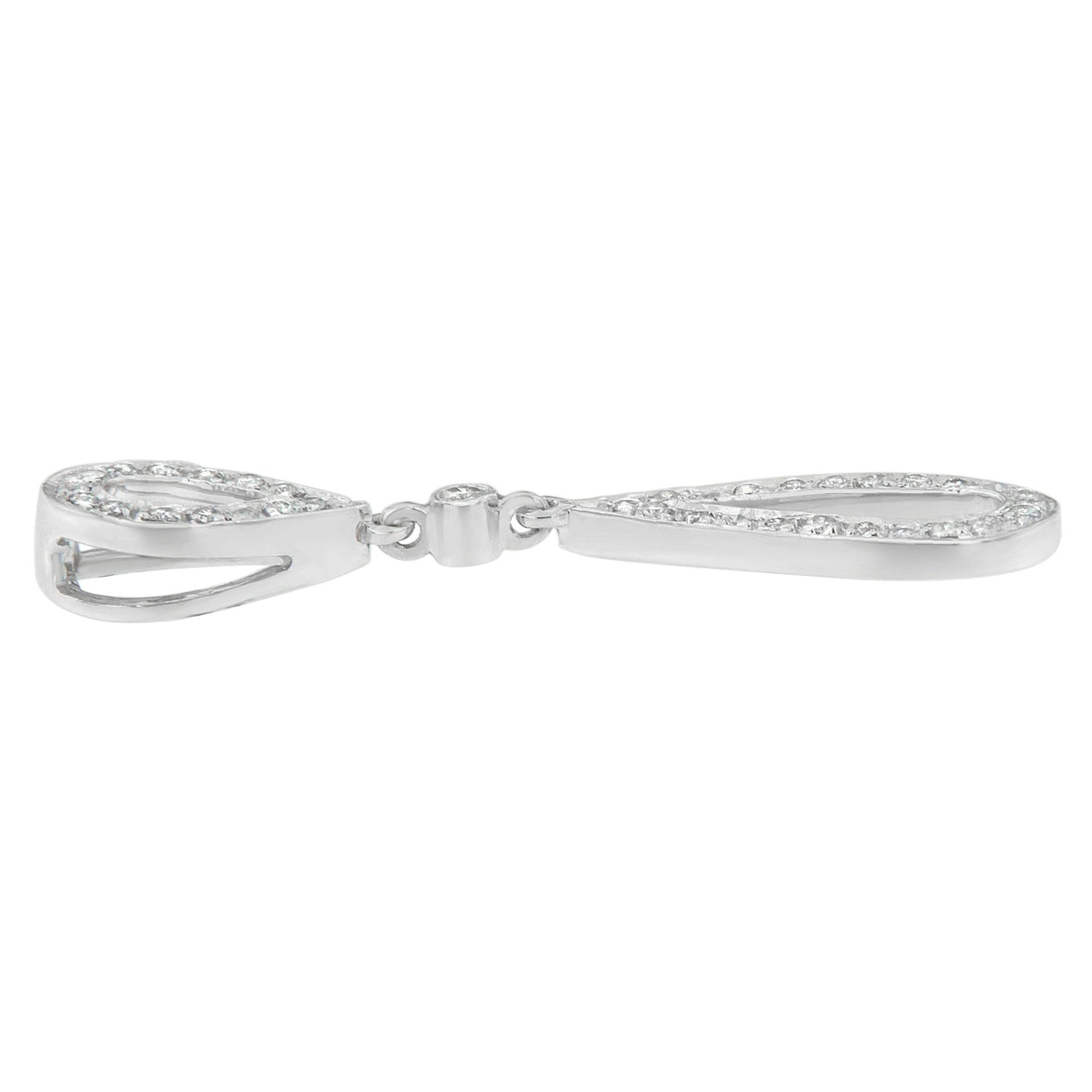 14 White Gold 1/4 cttw Round Cut Diamond Double Tear Drop Pendant Necklace (H-I, I2-I3)-2