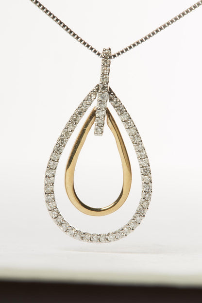 14K Two-Tone Gold Round Cut Diamond Double Burst Pendant Necklace (1/4 cttw, H-I Color, SI2-I1 Clarity)-2