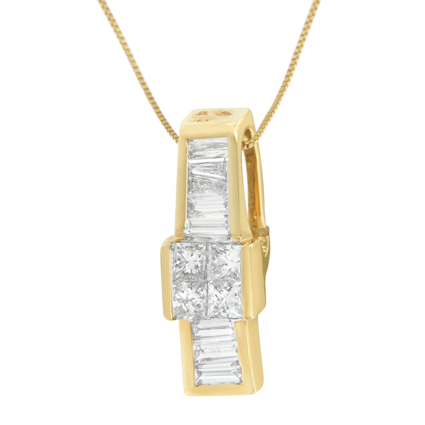 14K Yellow Gold 1 1/10 cttw Baguette and Princess Cut Overlapping Diamond Drop Pendant Necklace (H-I, SI1-SI2)-2