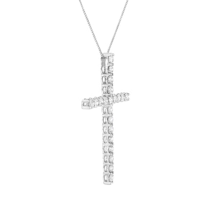 .925 Sterling Silver 4.0 Cttw Diamond 2-1/4" Cross Pendant with Box Chain Necklace (I-J Color, I1-I2 Clarity) - 18"-2