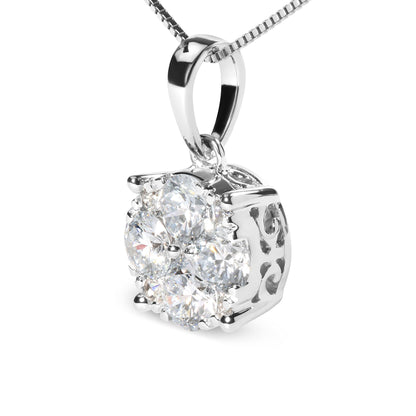 14k White 1.00 Cttw Lab Grown Diamond Cluster Pendant 18" Necklace (G-H Color, VS1-VS2 Clarity)-2