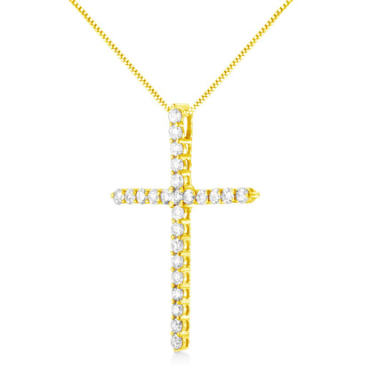 10K Yellow Gold Plated .925 Sterling Silver 2.0 Cttw Round Cut Diamond Cross Pendant Necklace (J-K Color, I1-I2 Clarity) 18"-2